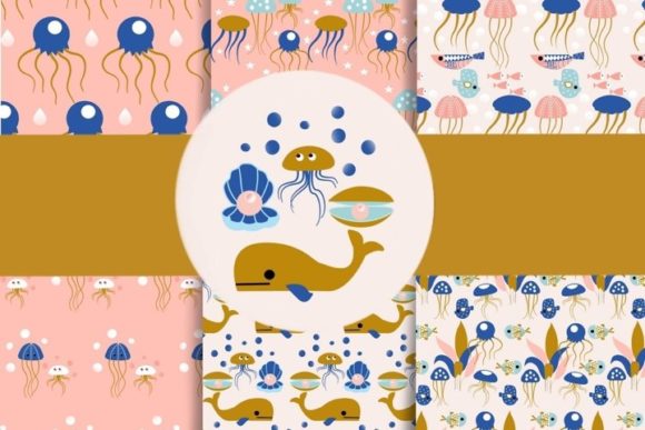 6 Seamless Patterns with Blush Pink Fish: A Versatile Design Resource