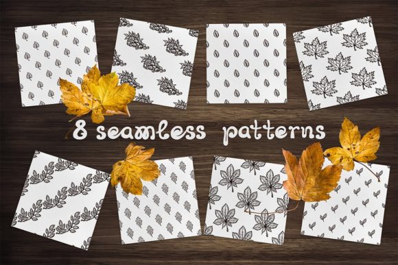 8 Fall Patterns Textures with Leaves