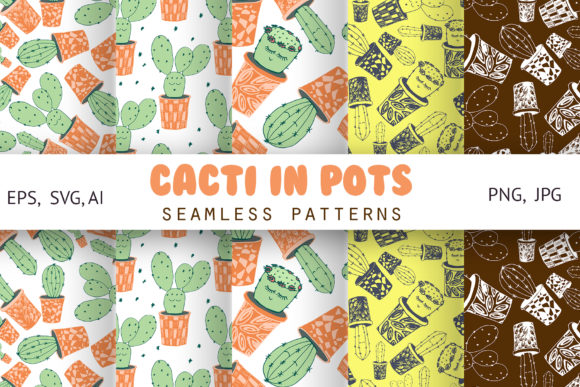 Cacti with Funny Kawaii Faces. Patterns