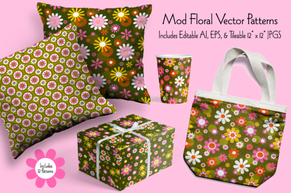 Mod Floral Seamless Vector Patterns