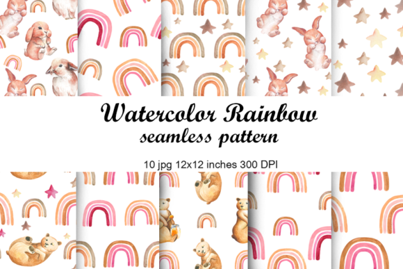 Watercolor Rainbow Seamless Patterns